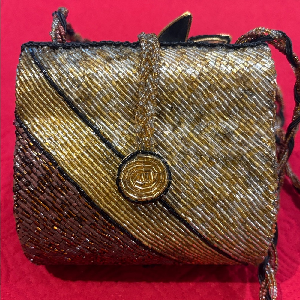 MARY FRANCES Bag Clutch Beaded rare Purse shoulder handbag Gold Flowers jeweled - Picture 6 of 17